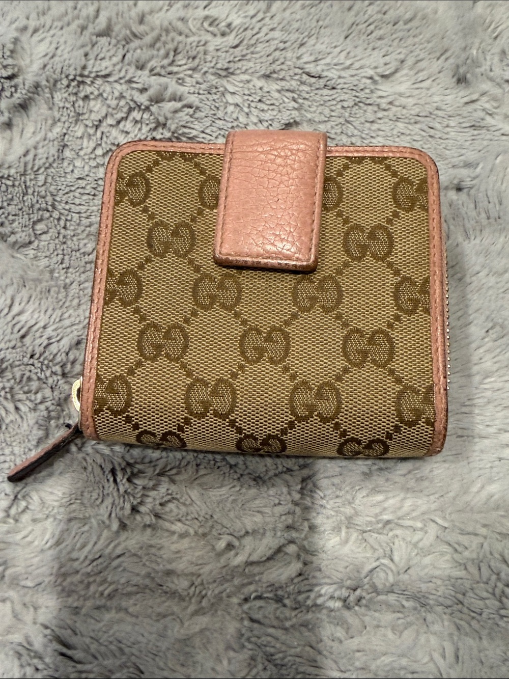 Gucci Brown GG Canvas Wallet with Pink Trim